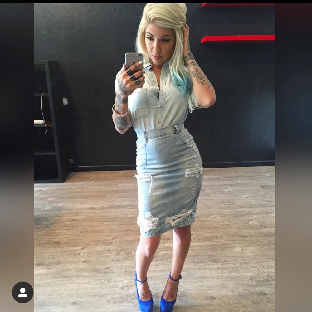 Denim pencil skirt